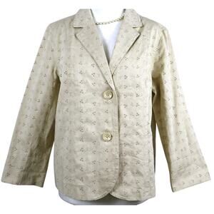 Vintage Studio Works Cream Blazer Jacket Womens 12P Cotton Eyelet Embroidery